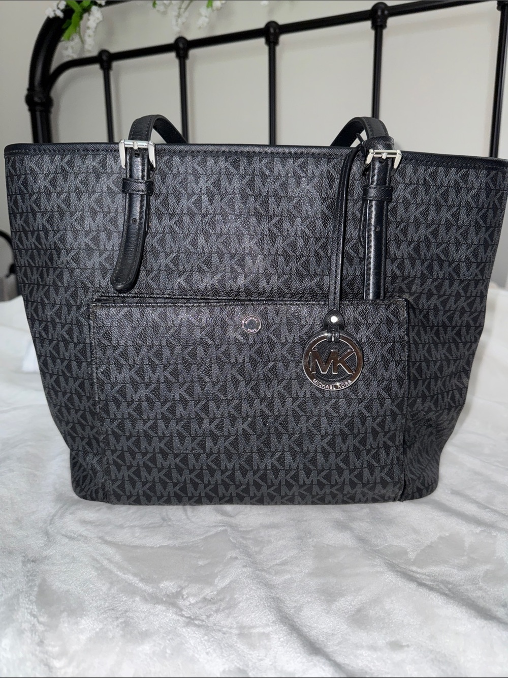 Michael Kors Black and Dark Gray Signature MK Tote